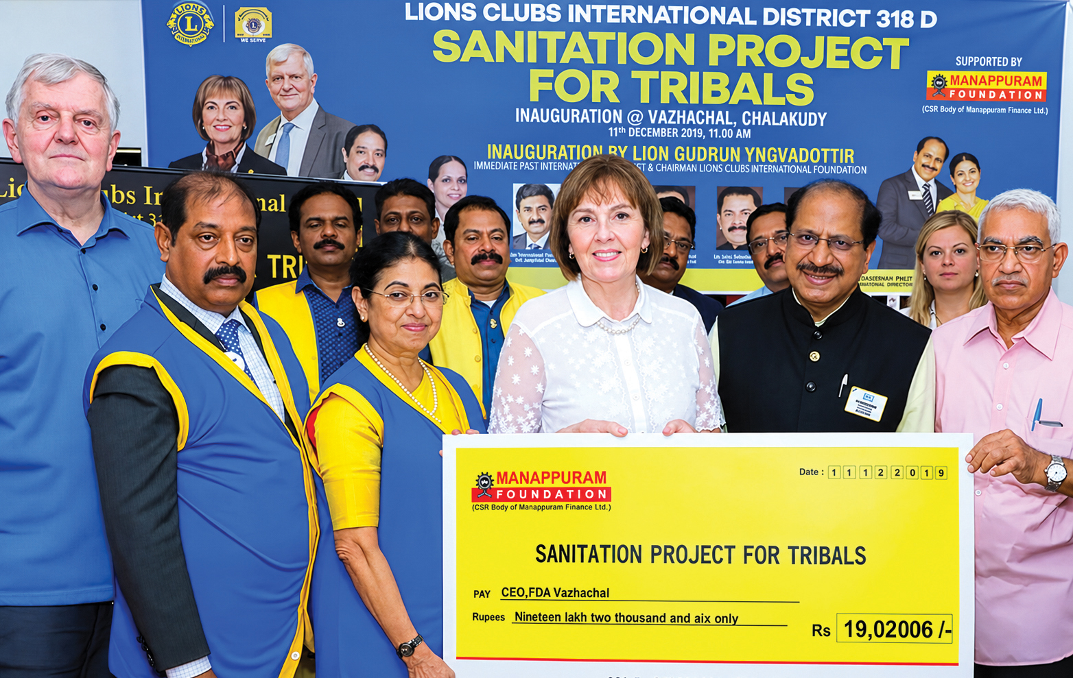 A CSR initiative implemented by Manappuram Foundation in association with LCIF was inaugurated by Lion Gudrun Yngvadottir, LCIF Chairperson, in the presence of V.P. Nandakumar.